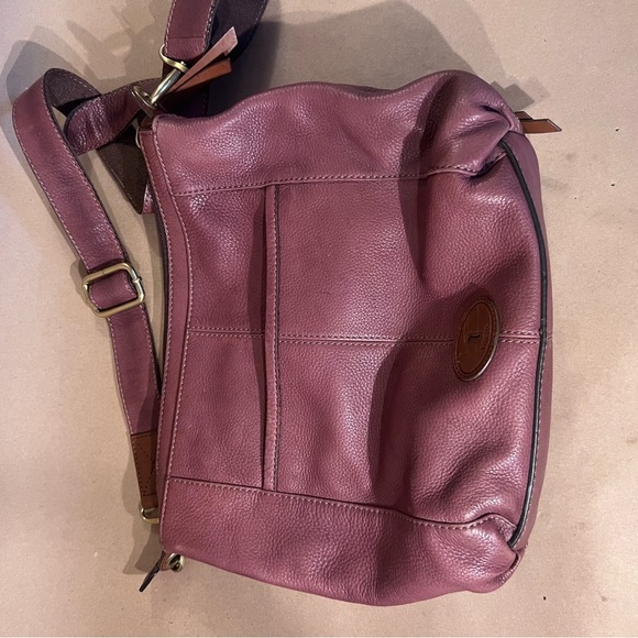 FOSSIL Brown Pebble Leather Morgan Traveler Crossbody Messenger Bag Purse Pocket - Picture 3 of 13